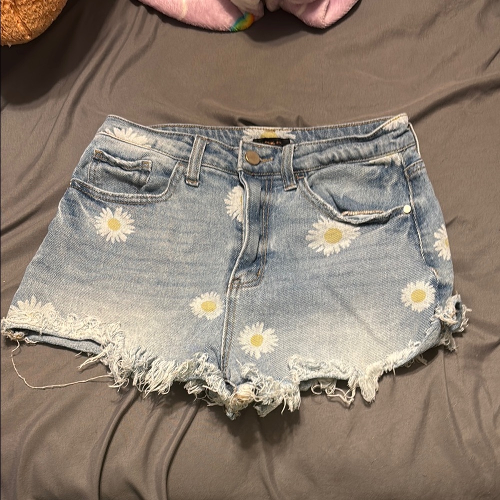 Material Girl Blue Jean Shorts with White Daisy Print